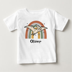 Söt Boho jordton flygande dinosaurie & regnbåge T Shirt
