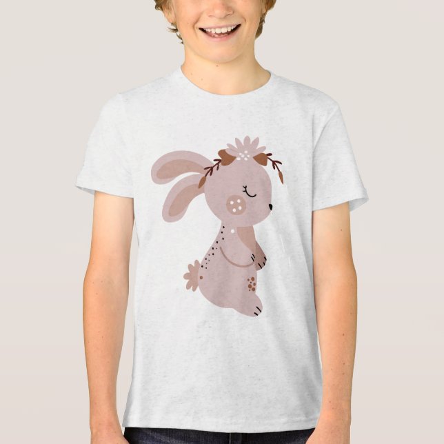 Söt Boho-kanin med blomsterkrans  T Shirt (Framsida)