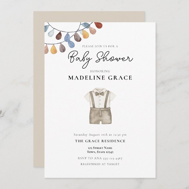 Söt Boho-klänning Pojke Baby Shower-inbjudan Inbjudningar (Skapare uppladdad)