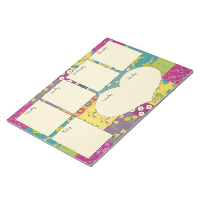 Söt Boho Maximalist Quilt Weekly Planner Anteckningsblock (Vinklad)
