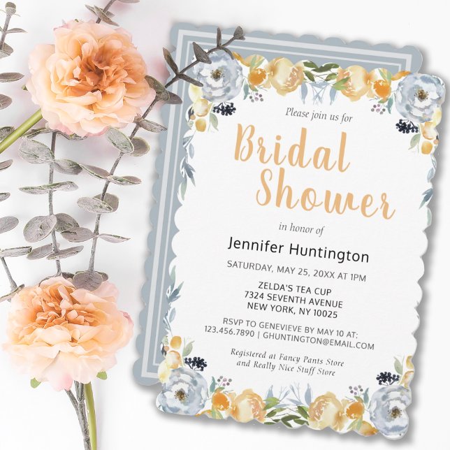 Söt Boho Möhippa Grått Peach Blommigt Peach Inbjudningar (PRETTY BOHO GRAY PEACH FLORAL BRIDAL SHOWER BRIDAL SHOWER INVITATION
)