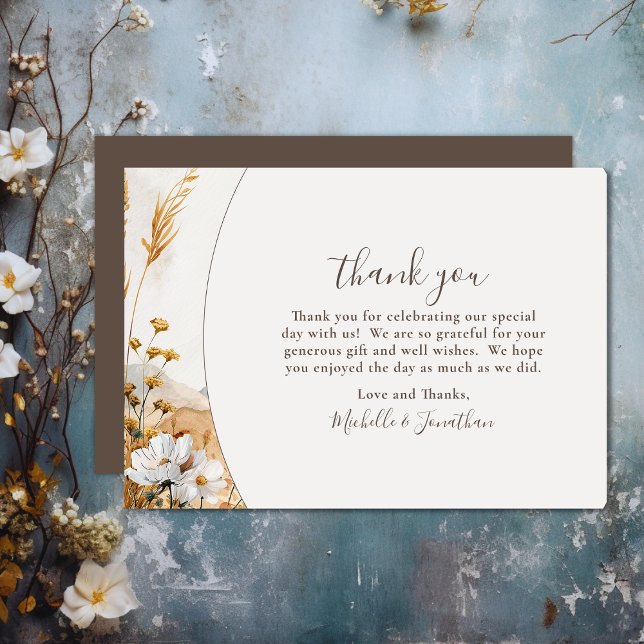 Söt Boho Mountain Wildblomma Bröllop Tack Kort (Pretty Boho Mountain Wildflower Wedding Thank You Card)