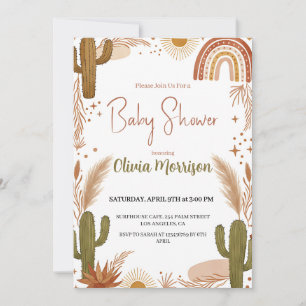 Söt Boho-ökenkaktus, regnbåge baby shower Inbjudningar
