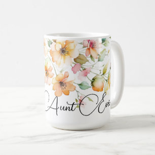 Söt Boho Orange Rosa Watercolor Wildblomma moster Kaffemugg