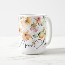 Söt Boho Orange Rosa Watercolor Wildblomme mamma Kaffemugg
