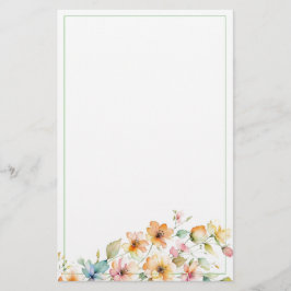 Söt Boho Orange Rosa Watercolor Wildblommor Brevpapper