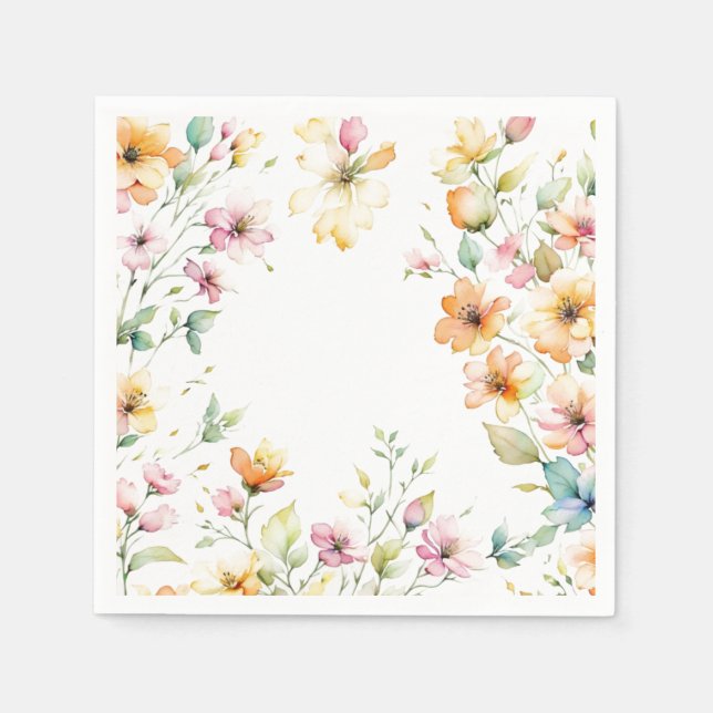 Söt Boho Orange Rosa Watercolor Wildblommor Pappersservett (Framsidan)