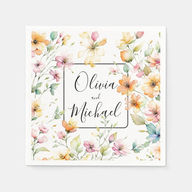 Söt Boho Orange Rosa Watercolor Wildblommor Pappersservett (Framsidan)