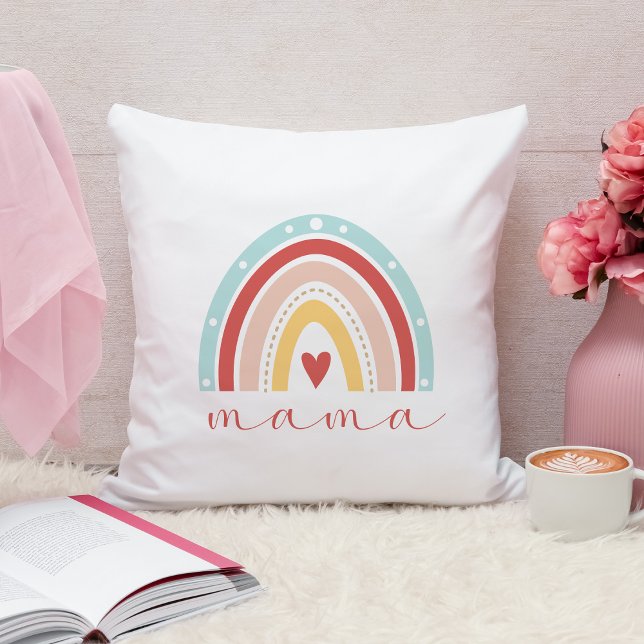Söt Boho-regnbåge Hjärtamma Mamma Mors dag Kudde (Skapare uppladdad)