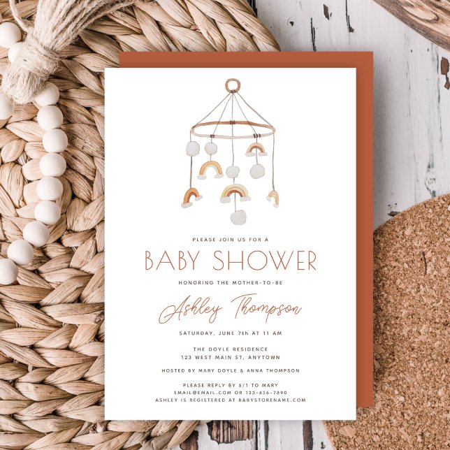 Söt Boho-regnbåge Mobil Baby Shower-inbjudan Inbjudningar (Cute Boho Rainbow Mobile Baby Shower Invitation)