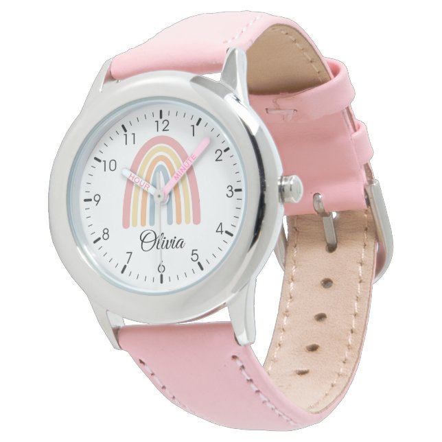 Söt Boho-regnbåge Personlig Rosa Barnklocka Armbandsur (Vinklad)