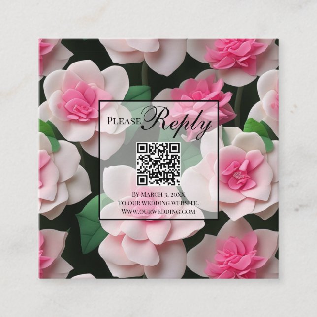 Söt boho rosa blommigt greenery QR-kod Tilläggskort (Framsida)