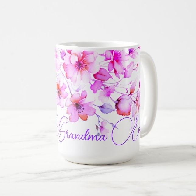 Söt Boho Rosa Watercolor Wildblommbest nana Kaffemugg (Framsida höger)