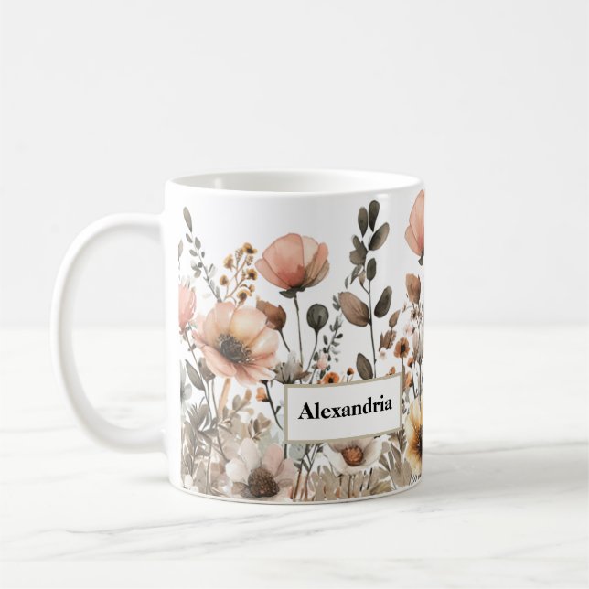 Söt Boho Rosa Wildblommor Kaffemugg (Vänster)