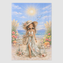 Söt Boho-stil flickig strandscen decoupage
