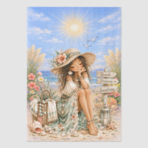 Söt Boho-stil flickig strandscen decoupage