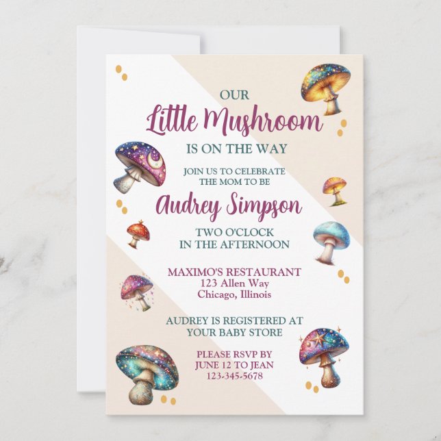 Söt boho svamp Baby Shower Inbjudningar (Framsida)
