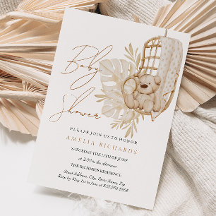 Söt Boho Teddybjörn Neutral Bebis Shower Inbjudningar