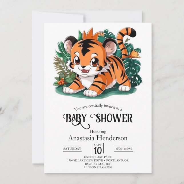 Söt Boho Tiger Digital Baby Shower Inbjudningar (Framsida)