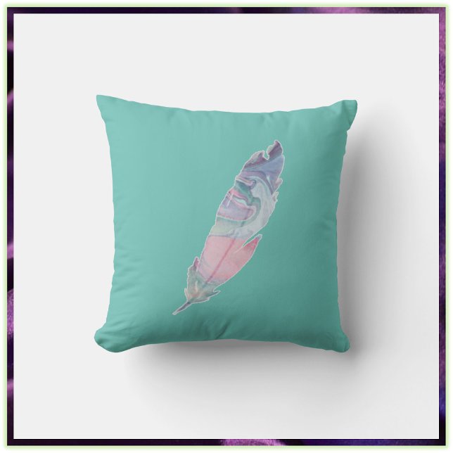 Söt Boho Turkvoise Feather Kudde (Skapare uppladdad)