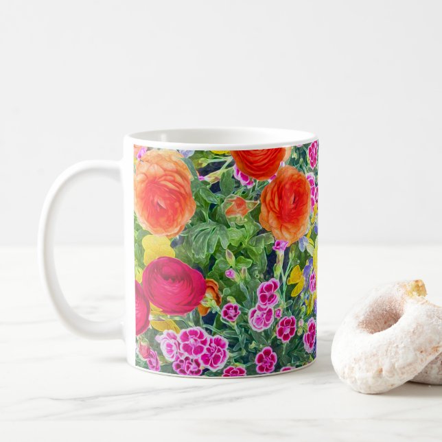Söt boho vår blommigt, färgat kaffe mugg (Med munk)