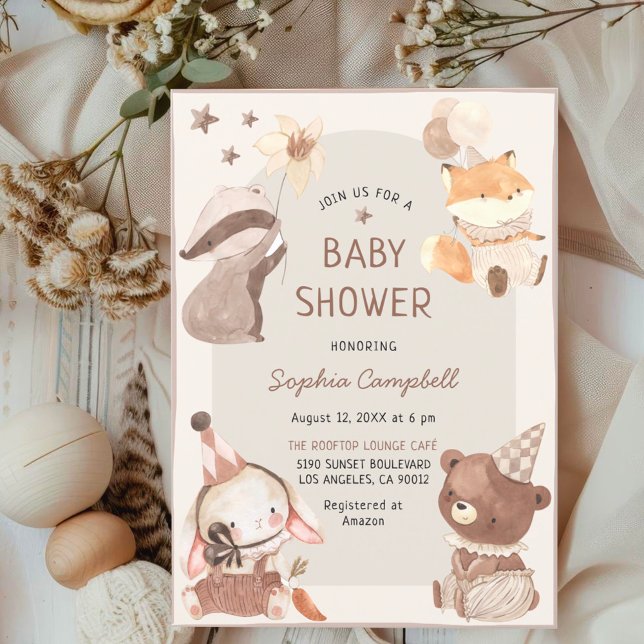 Söt Boho Watercolor Animal Baby Shower Inbjudningar (.)