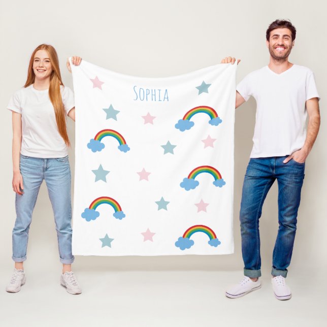 Söt Boho Whimsisk Regnbågsflicka Fleecefilt (På plats)