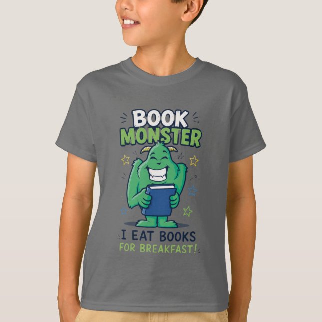Söt bok monster läsning t-shirt för barn - baksida (Framsida)