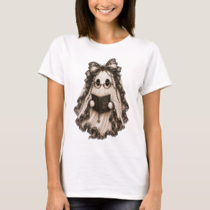 Söt bokälskande spök Halloween-t-shirt Gotisk T Shirt