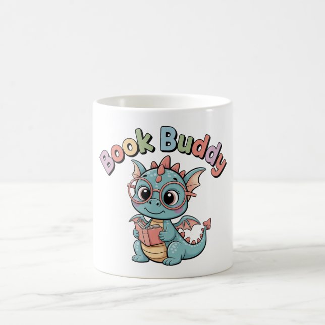 Söt bokkompis som läser Drakemugg Kaffemugg (Center)