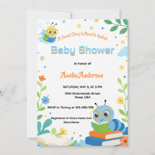 Söt bokorm Söt larv Baby Shower Inbjudningar