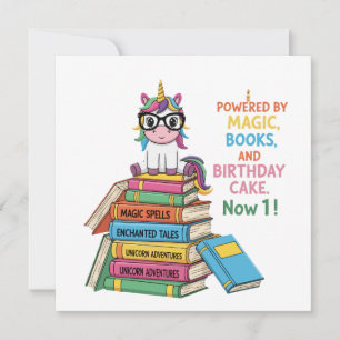 Söt bokorm unicorn 1-årsdag   Magisk läsning Inbjudningar