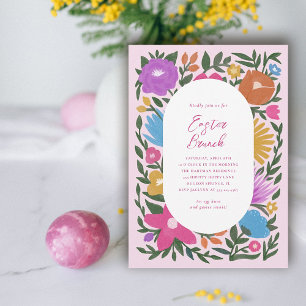 Söt Bold Blommigt Påsk Brunch   ROSA Inbjudningar