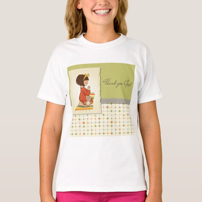 Söt Bönande Flicka Tack Gud T Shirt (Framsida)