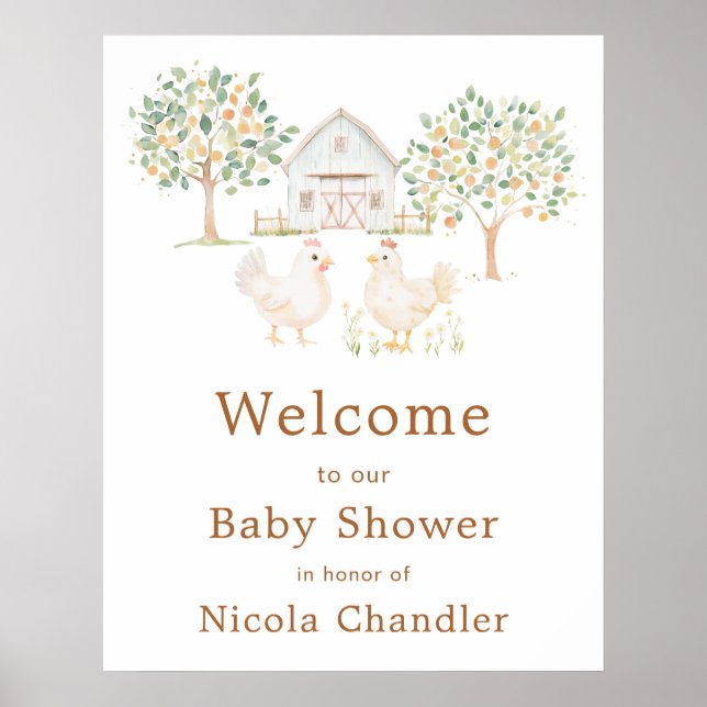 Söt bondgårds baby shower-välkomstskylt poster (Framsidan)