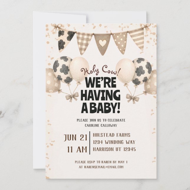 Söt bondgårdsko-baby shower inbjudningar (Framsida)