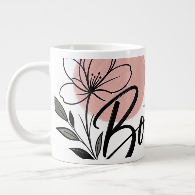 Söt Bonjour Blommig Typografi Kaffemugg Jumbo Mugg (Vänster)