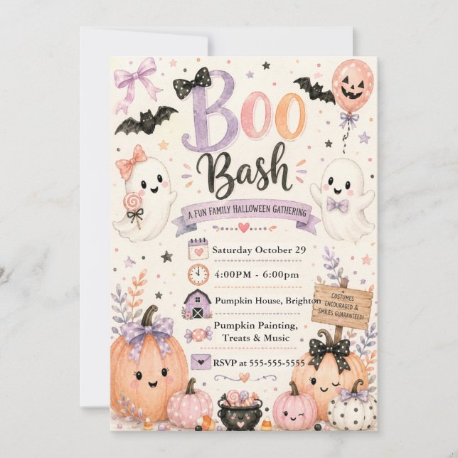 Söt Boo Bash Halloween-fest Inbjudningar (Framsida)