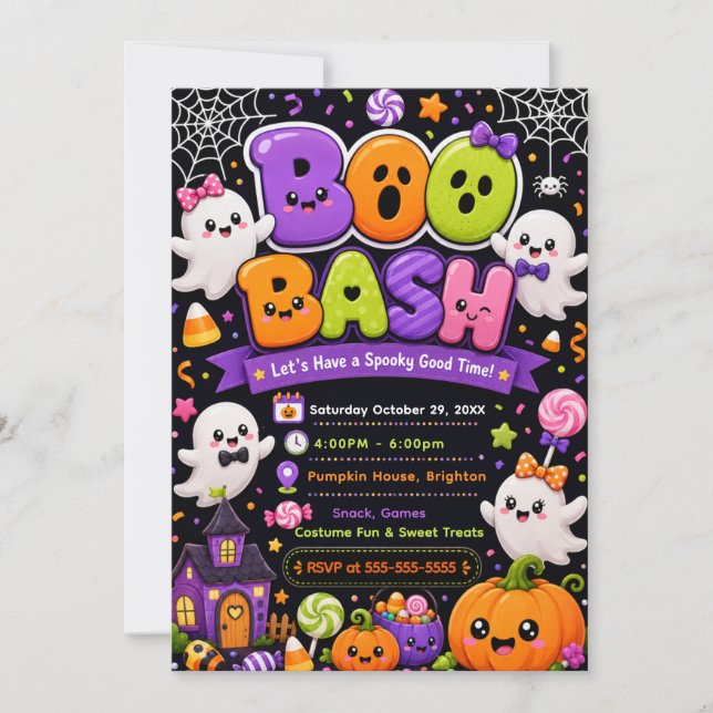 Söt Boo Bash Halloweenfest Inbjudningar (Framsida)