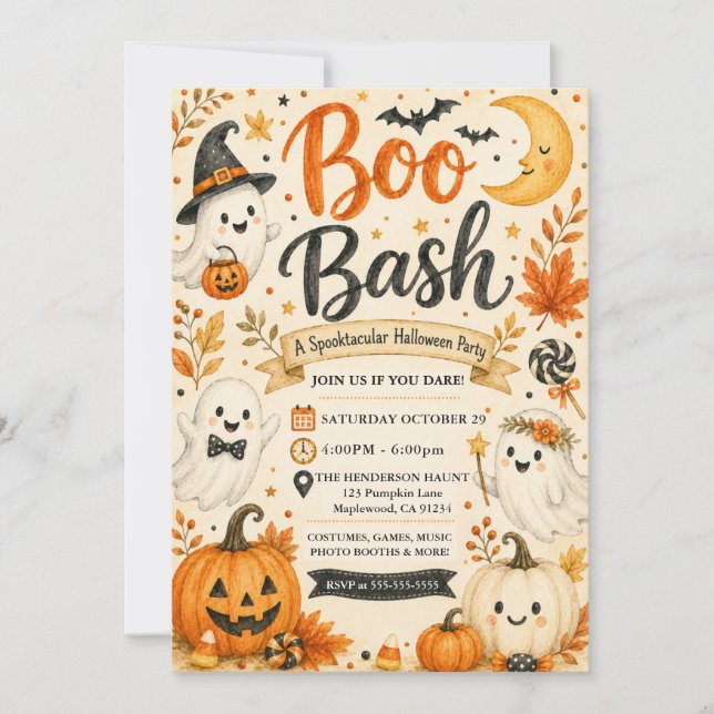 Söt Boo Bash Skrämmande Fest Inbjudningar (Framsida)