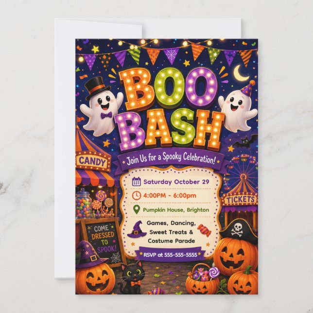Söt Boo-fest Rälsk Fira Halloween Inbjudningar (Framsida)