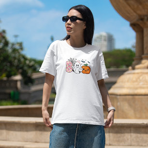 Söt Boo Halloween Blommig Spöke & Pumpa Höst T Shirt