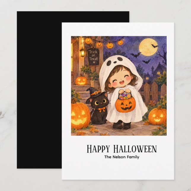 Söt Boo halloween Inbjudningar (Fram/baksida)