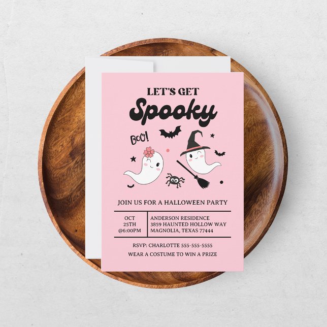 Söt Boo Kuslig Spök Halloween Rosa Flicka Inbjudningar (Skapare uppladdad)