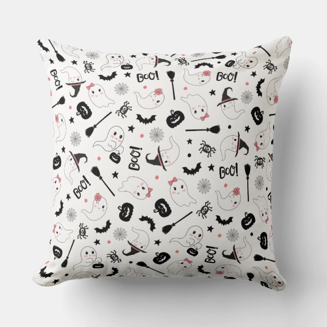 Söt Boo Kuslig Spök Halloween Rosa Flicka Kudde (Framsida)