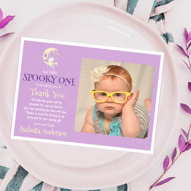 Söt Boo-spöke Månflicka 1-årsdag Halloween Tack Kort (Skapare uppladdad)