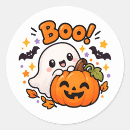 Söt Boo Spökpumpa Halloween Rund Klistermärke