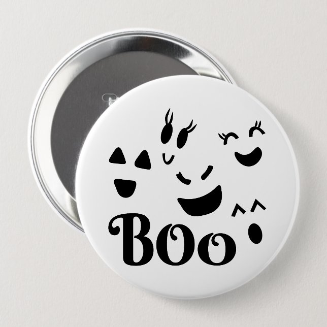 Söt BOO svart-vit Halloween-spöke Knapp (Framsida & baksida)