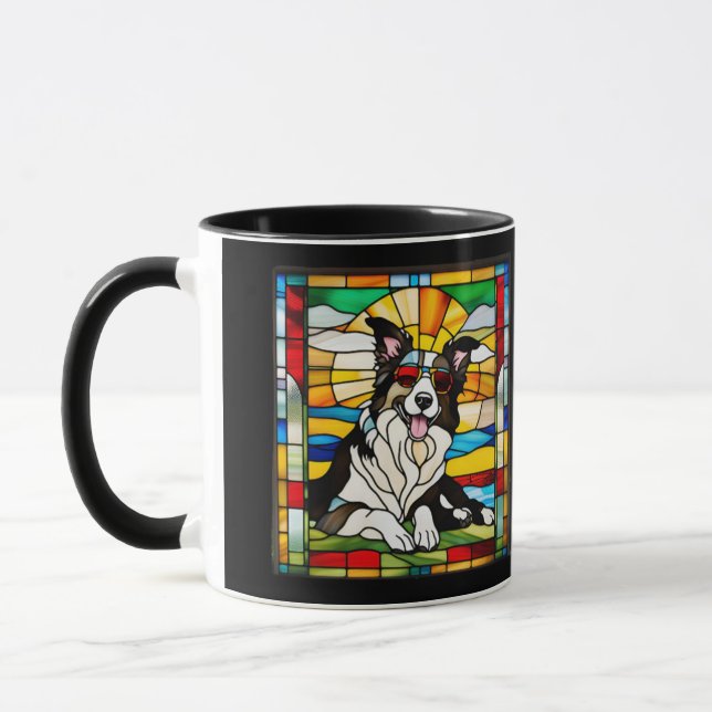 Söt Border Collie-blekt glas-kaffemugg Mugg (Vänster)