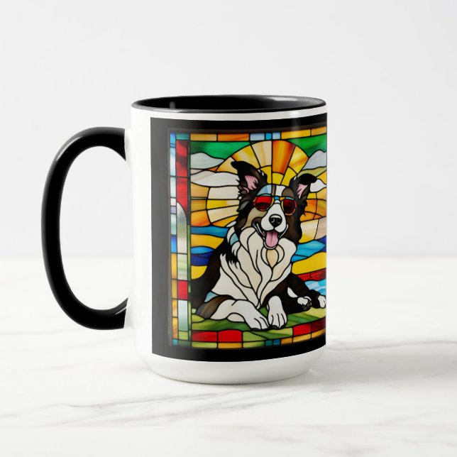Söt Border Collie-blekt glas-kaffemugg Mugg (Vänster)